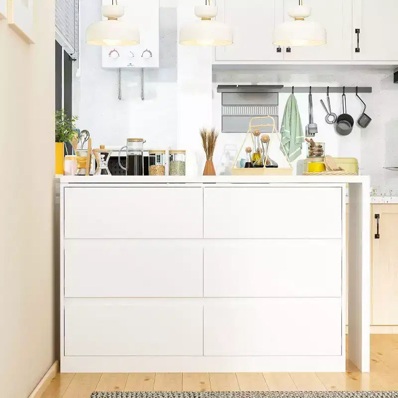 Credenza buffet girevole/estensibile intelligente con 6 cassetti, piano di lavoro estensibile, tappetino antiscivolo, tavolo da pranzo girevole, dispensa a isola da cucina