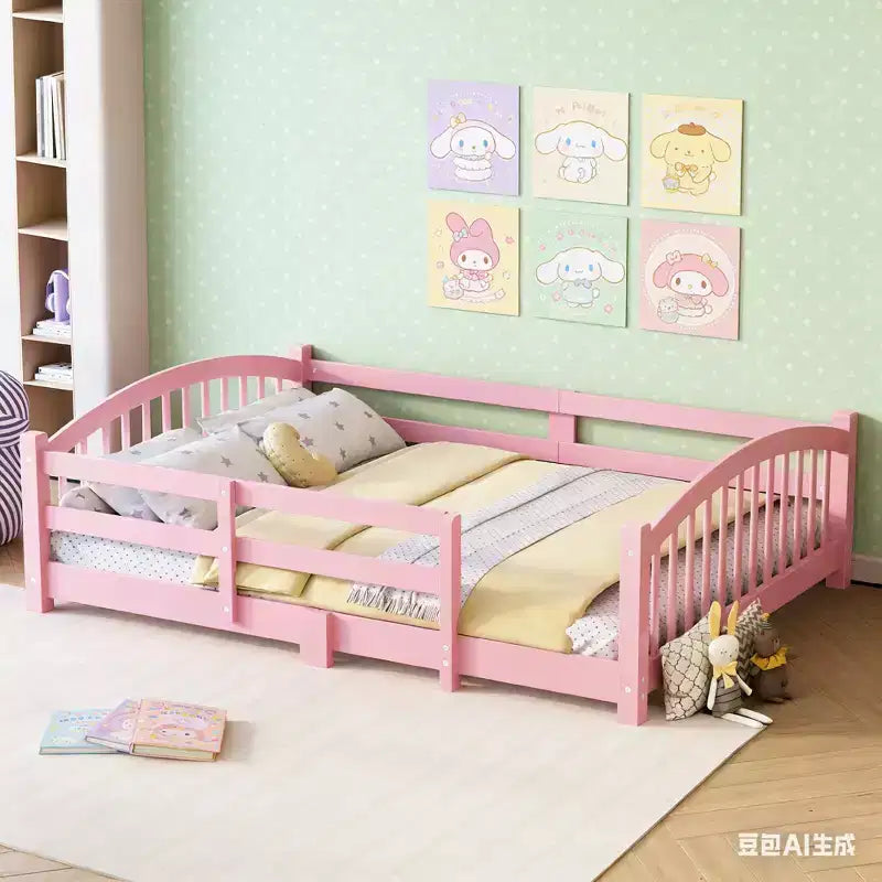 Luxystar Montessori-Bett in voller Größe mit niedrigem Profil, Sicherheitsgittern und Kopfteil