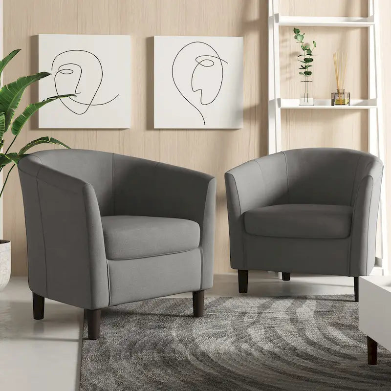 Set di 2 poltrone d'accento moderne in lino, a forma di botte, poltrone club