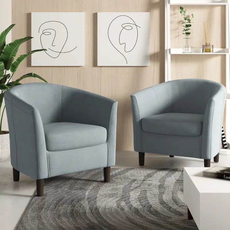 Set di 2 poltrone d'accento moderne in lino, a forma di botte, poltrone club