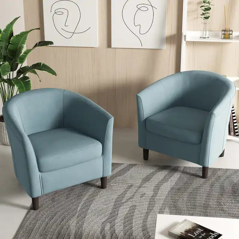 Set di 2 poltrone d'accento moderne in lino, a forma di botte, poltrone club