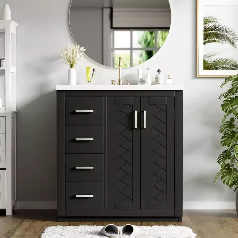 Mobile da bagno da 30" con lavabo singolo, armadietto e 3 cassetti – Nero / Blu / Verde / Indaco / Bianco