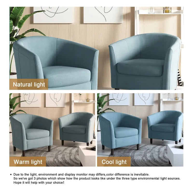 Set di 2 poltrone d'accento moderne in lino, a forma di botte, poltrone club