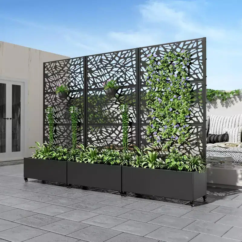 MAYEERTY Fioriera con traliccio in ferro nero Rete Stile 01 72x47x16in Set da 3 pezzi