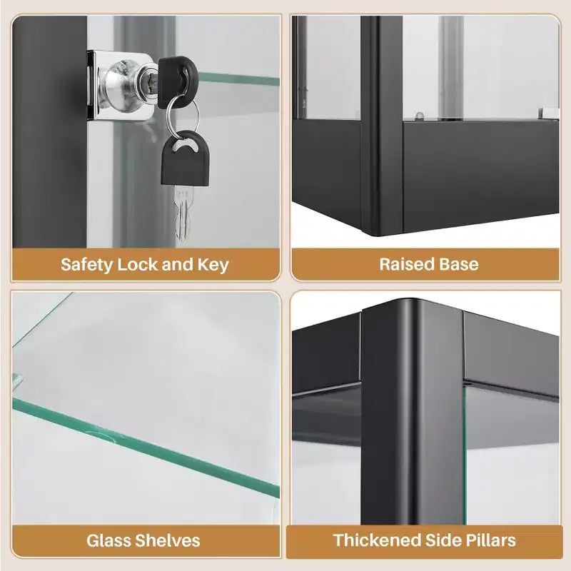 Bekrvio glazen vitrinekast met 4 etages en slot, vitrinekast 63 met deur van gehard glas en verstelbare planken