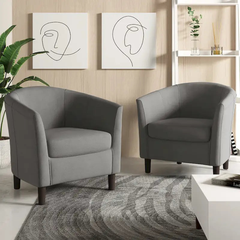 Set di 2 poltrone d'accento moderne in lino, a forma di botte, poltrone club