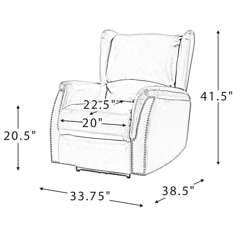 Poltrona relax elettrica in vera pelle con porta USB - Set di 2 con schienale a orecchioni e borchie