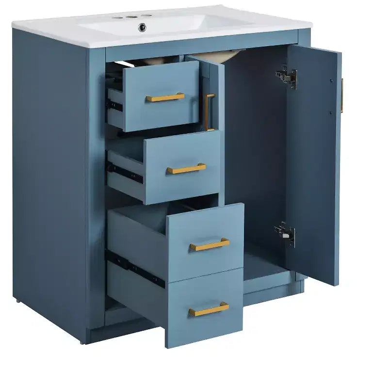 Mobile da bagno da 30" con lavabo singolo, armadietto e 3 cassetti – Nero / Blu / Verde / Indaco / Bianco