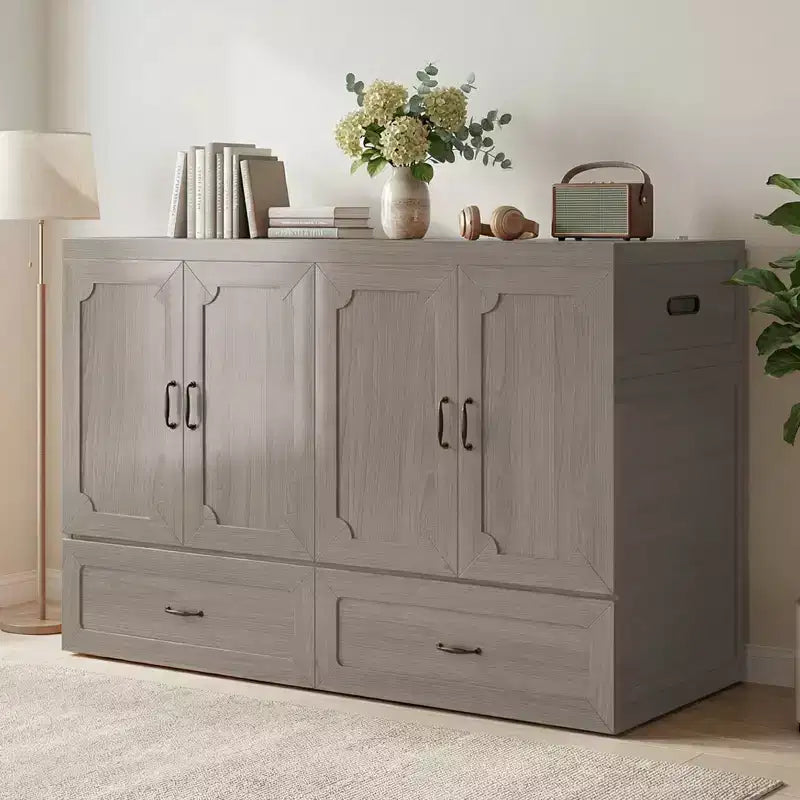 Letto armadio trasformabile Murphy Queen Size Mjkone con materasso, ricarica USB e cassetti contenitori