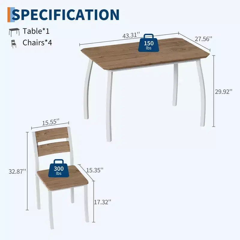 Set da cucina composto da tavolo e sedie con struttura in metallo, 5 pezzi, con design smussato