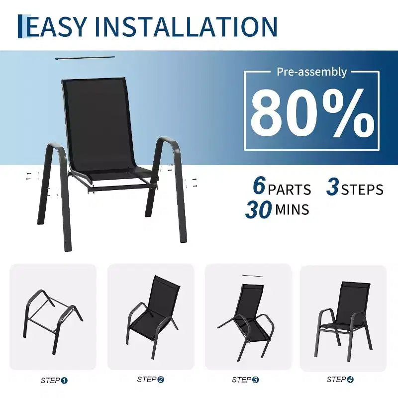 Sedie da patio, set di 4/6 sedie da pranzo impilabili per esterni, leggere e resistenti a tutte le condizioni atmosferiche, in textilene, con braccioli, per giardino e bordo piscina