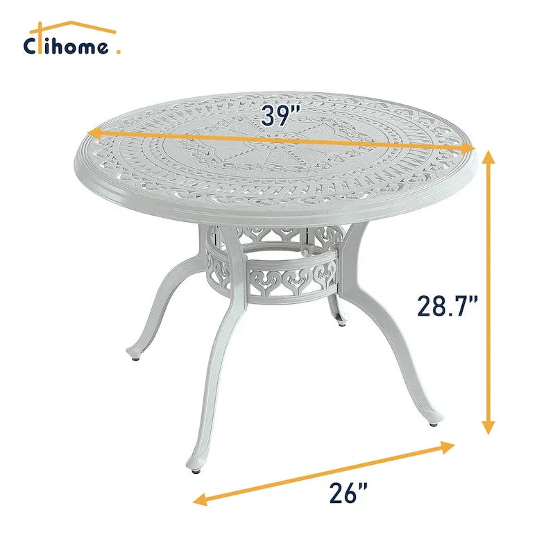 Set da pranzo da esterno in alluminio pressofuso composto da 5 pezzi con 4 sedie girevoli