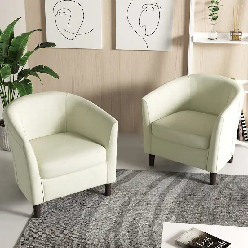 Set di 2 poltrone d'accento moderne in lino, a forma di botte, poltrone club
