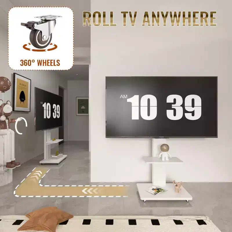Mobile TV per TV da 32-75 pollici, carrello TV mobile ad altezza regolabile con cassetto e ruote per soggiorno, camera da letto e ufficio -ModernLuxe