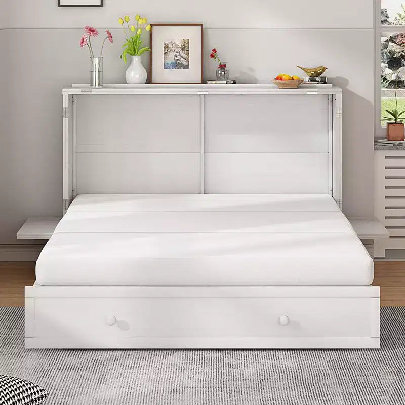 Letto a scomparsa queen Mjkone, letto a cubo con armadio contenitore, stazione di ricarica e spazio portaoggetti