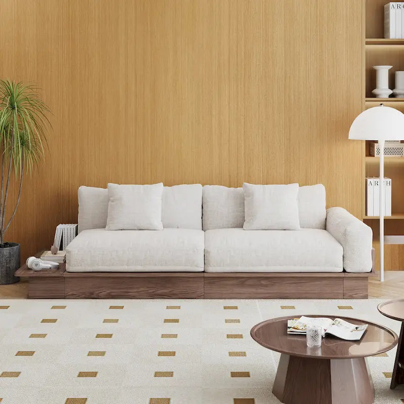 JASIWAY Divano moderno in legno massello rivestito in cotone e lino