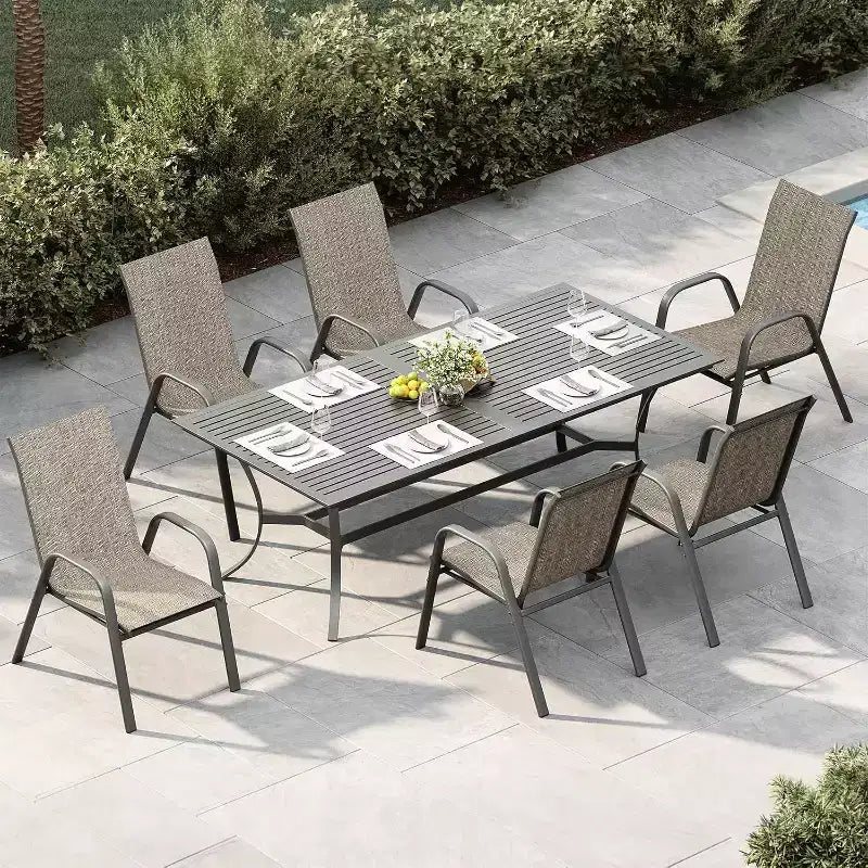 Sedie da patio, set di 4/6 sedie da pranzo impilabili per esterni, leggere e resistenti a tutte le condizioni atmosferiche, in textilene, con braccioli, per giardino e bordo piscina