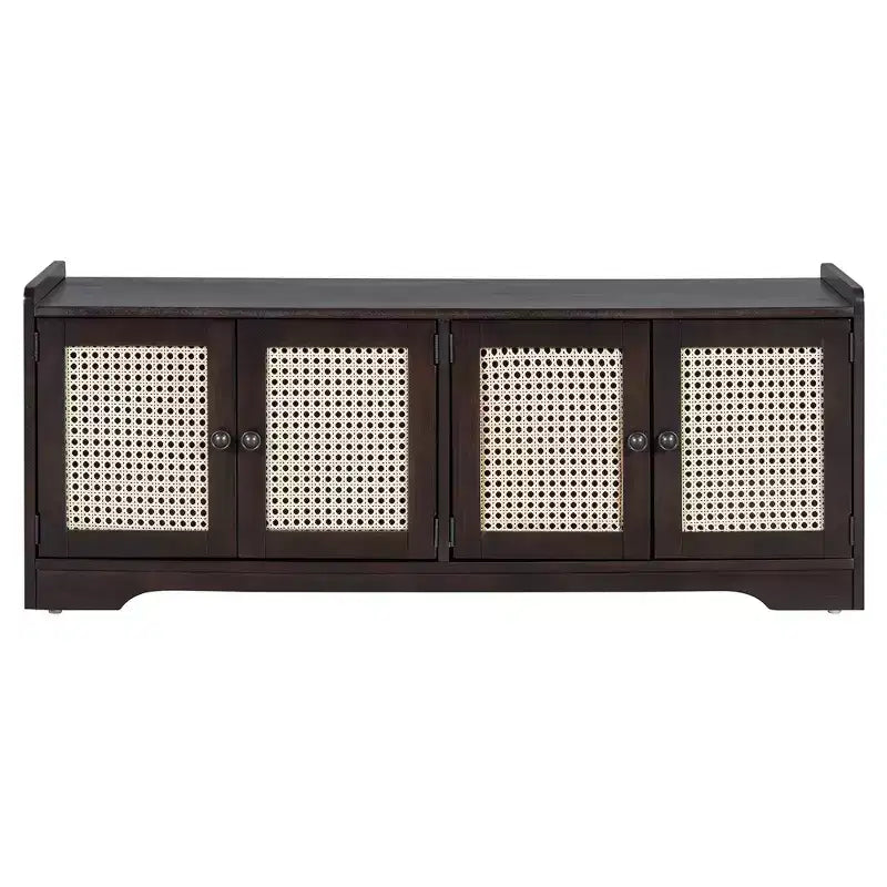 Panca contenitore in legno rustico Whisen, panca portascarpe per ingresso con cuscino rimovibile e ripiani regolabili