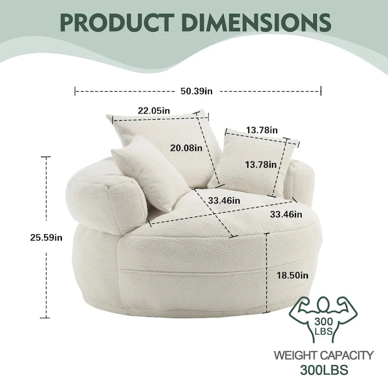 Poltrona rotonda Lazy Sofa - Bianco/Blu/Grigio/Giallo/Arancione/Rosa acceso/Blu navy/Verde, posto singolo e doppio