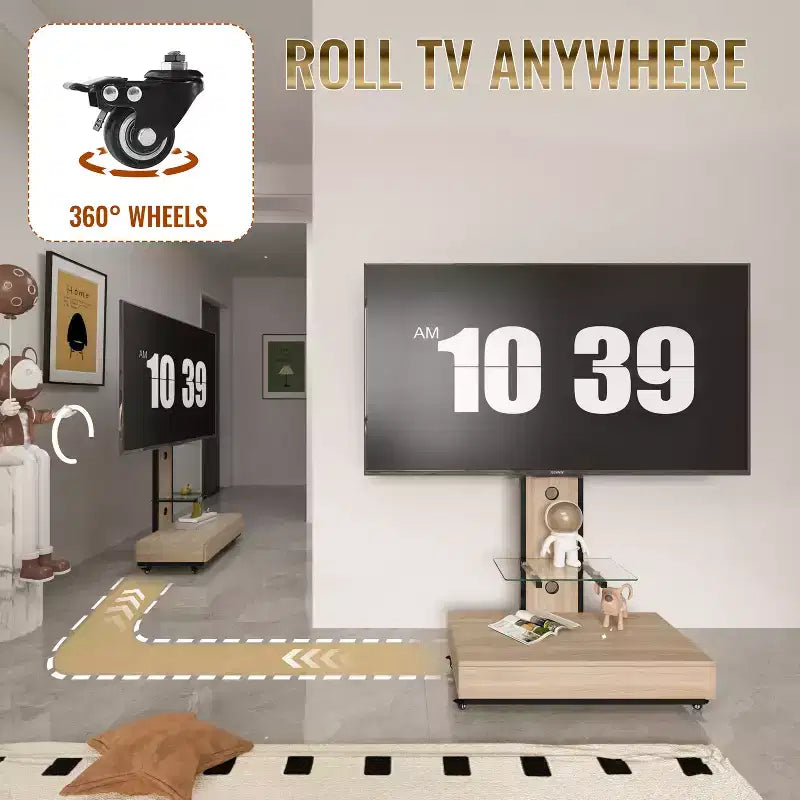 Mobile TV per TV da 32-75 pollici, carrello TV mobile ad altezza regolabile con cassetto e ruote per soggiorno, camera da letto e ufficio -ModernLuxe