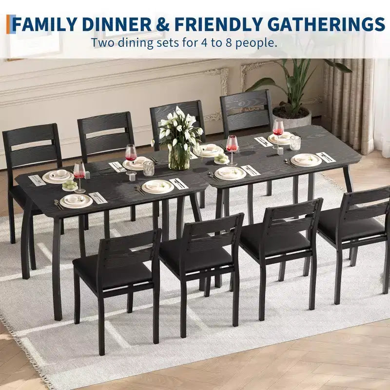 Set da cucina composto da tavolo e sedie con struttura in metallo, 5 pezzi, con design smussato