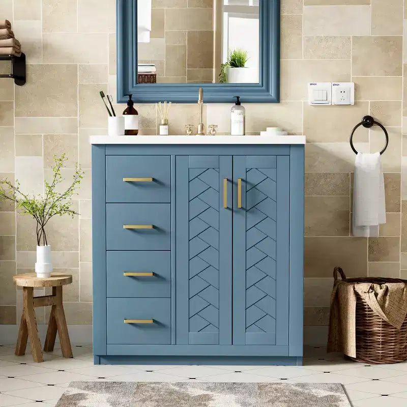 30 Single Sink Bathroom Vanity with Cabinet & 3 Drawers â€?Black / Blue / Green / Indigo / White