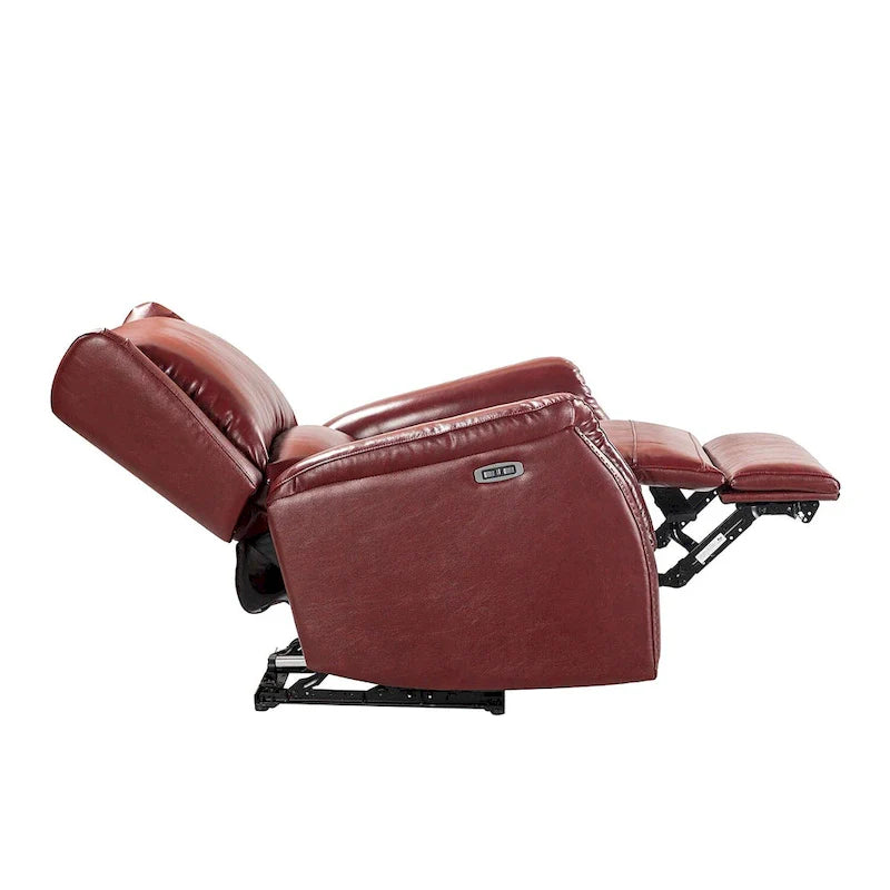 Poltrona relax elettrica in vera pelle con porta USB - Set di 2 con schienale a orecchioni e borchie