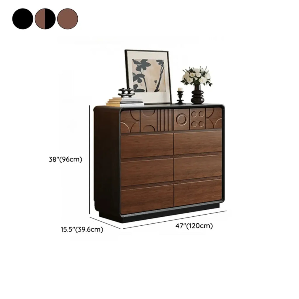 Cassettiera in legno ispirata all'Art Déco con intagli geometrici