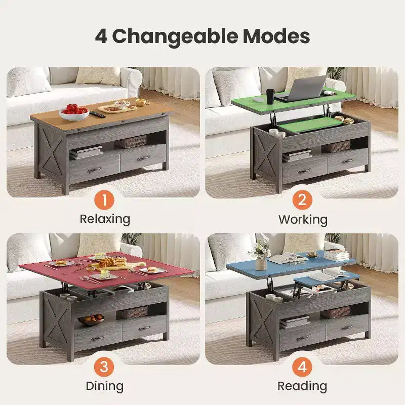 Tavolino da caffè sollevabile con spazio di archiviazione, tavolino da caffè in stile rustico, tavolino da caffè con due cassetti, tavolino da caffè per soggiorno e ufficio