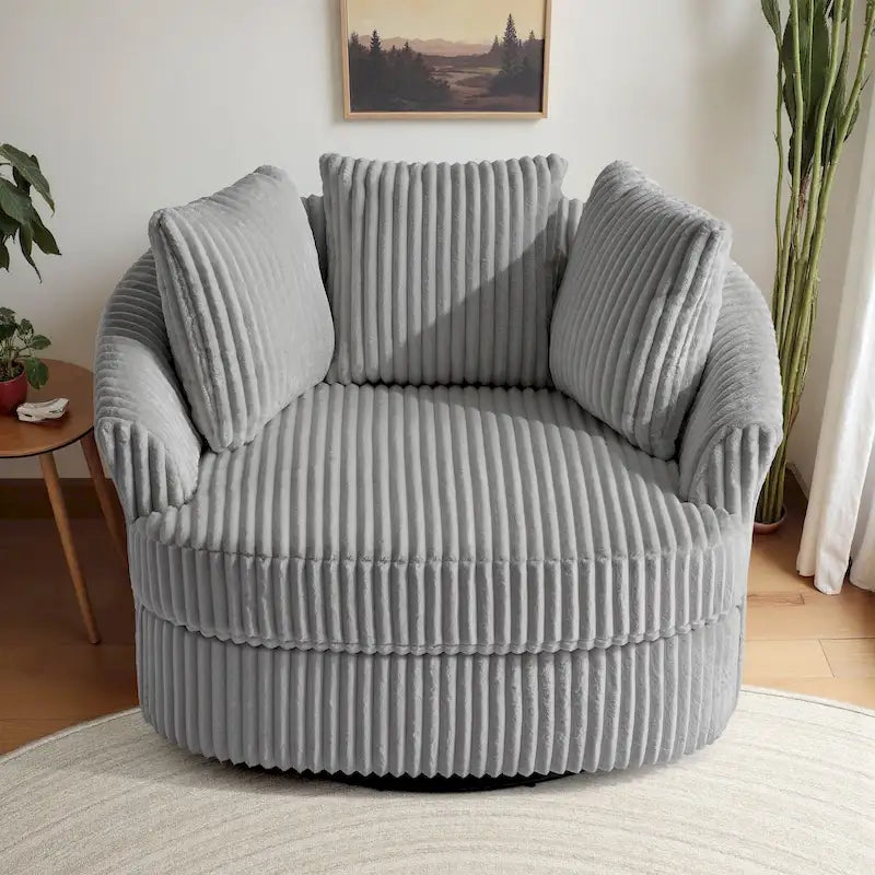Pultruna Barrel li Tdur, Oversized 43 W, b’Corduroy Plush u Armrests Imdaħħlin