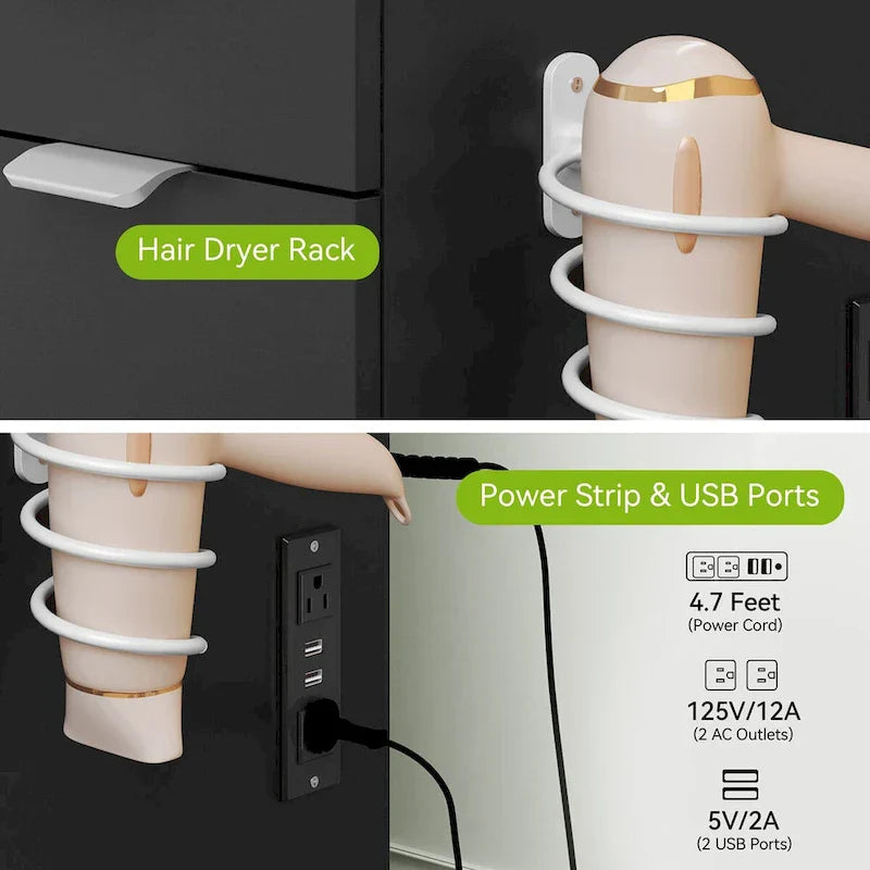 Moasis 46 Vanity With Built-in Socket With Illuminated Mirror and Hair Dryer Rack - 55.8  H X 46  W X 11.7  D