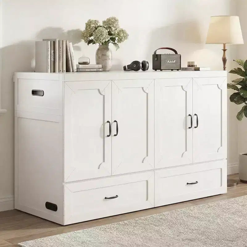 Letto armadio trasformabile Murphy Queen Size Mjkone con materasso, ricarica USB e cassetti contenitori