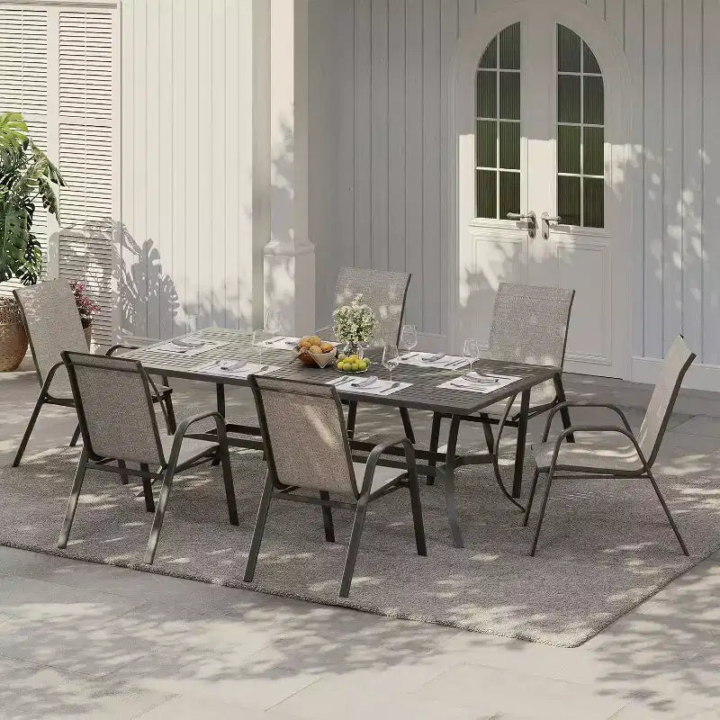 Sedie da patio, set di 4/6 sedie da pranzo impilabili per esterni, leggere e resistenti a tutte le condizioni atmosferiche, in textilene, con braccioli, per giardino e bordo piscina