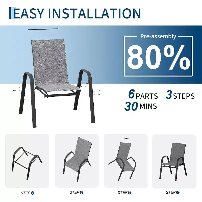 Sedie da patio, set di 4/6 sedie da pranzo impilabili per esterni, leggere e resistenti a tutte le condizioni atmosferiche, in textilene, con braccioli, per giardino e bordo piscina