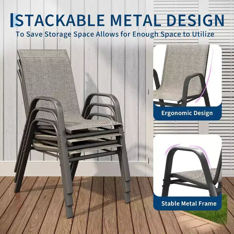 Sedie da patio, set di 4/6 sedie da pranzo impilabili per esterni, leggere e resistenti a tutte le condizioni atmosferiche, in textilene, con braccioli, per giardino e bordo piscina