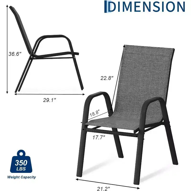 Sedie da patio, set di 4/6 sedie da pranzo impilabili per esterni, leggere e resistenti a tutte le condizioni atmosferiche, in textilene, con braccioli, per giardino e bordo piscina