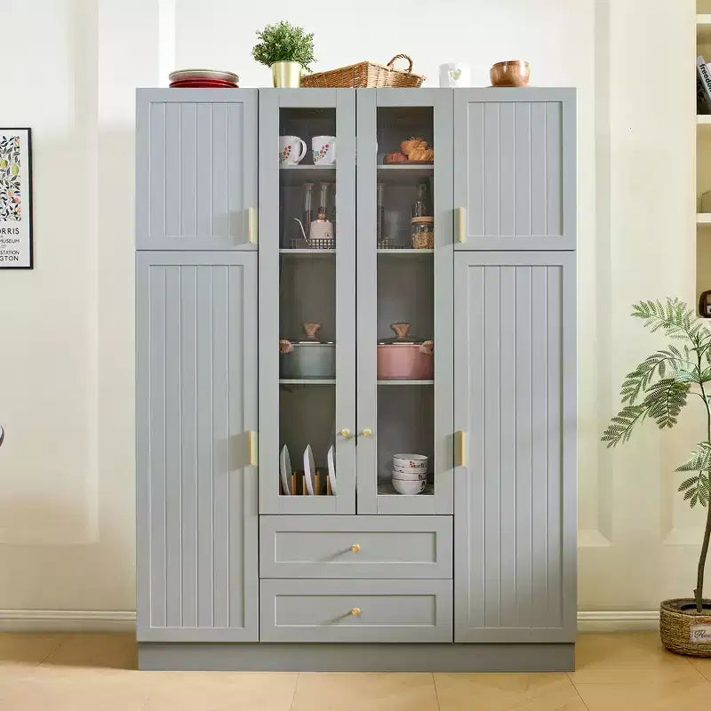Dispensa da cucina indipendente Whisen alta 71', grande mobile contenitore per sala da pranzo con credenza e buffet a 6 ante, ripiani regolabili