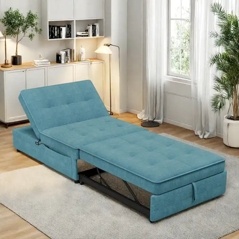 Divano letto a 3 posti in lino da 72,5 pollici 4 in 1 con schienale regolabile su 5 livelli e tasca portaoggetti