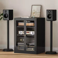 Bekrvio Mobiletto in Metallo, Mobile Stereo a 4 Livelli con Ante in Vetro e Ripiani Regolabili, Rack Audio AV con Gestione Cavi