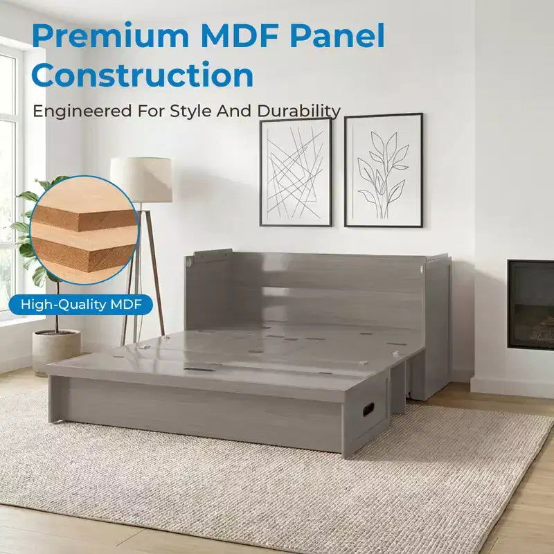 Letto armadio trasformabile Murphy Queen Size Mjkone con materasso, ricarica USB e cassetti contenitori