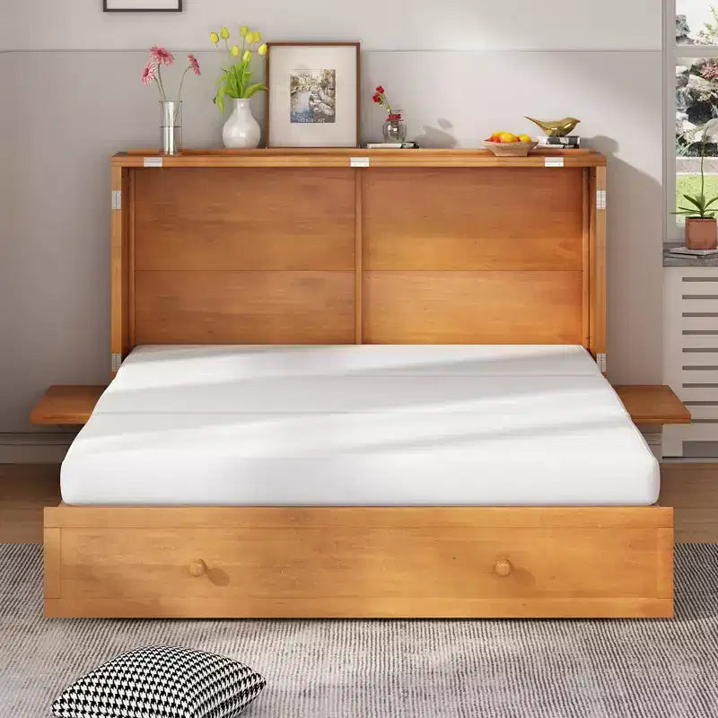 Letto a scomparsa queen Mjkone, letto a cubo con armadio contenitore, stazione di ricarica e spazio portaoggetti