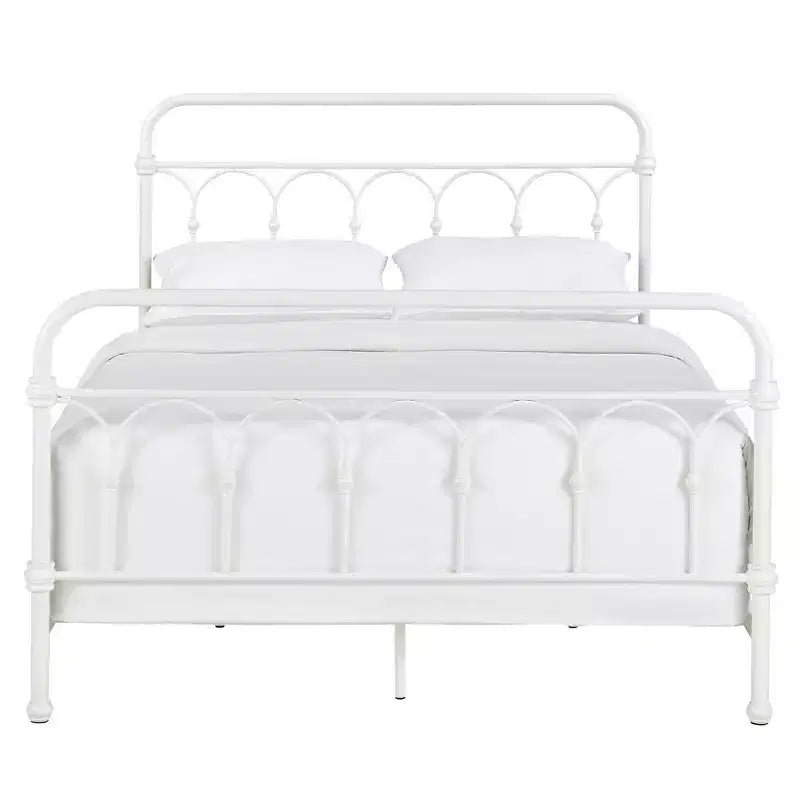 Caledonia Metallbett mit Knotenmuster in Queensize – Antikweiß – iNSPIRE Q