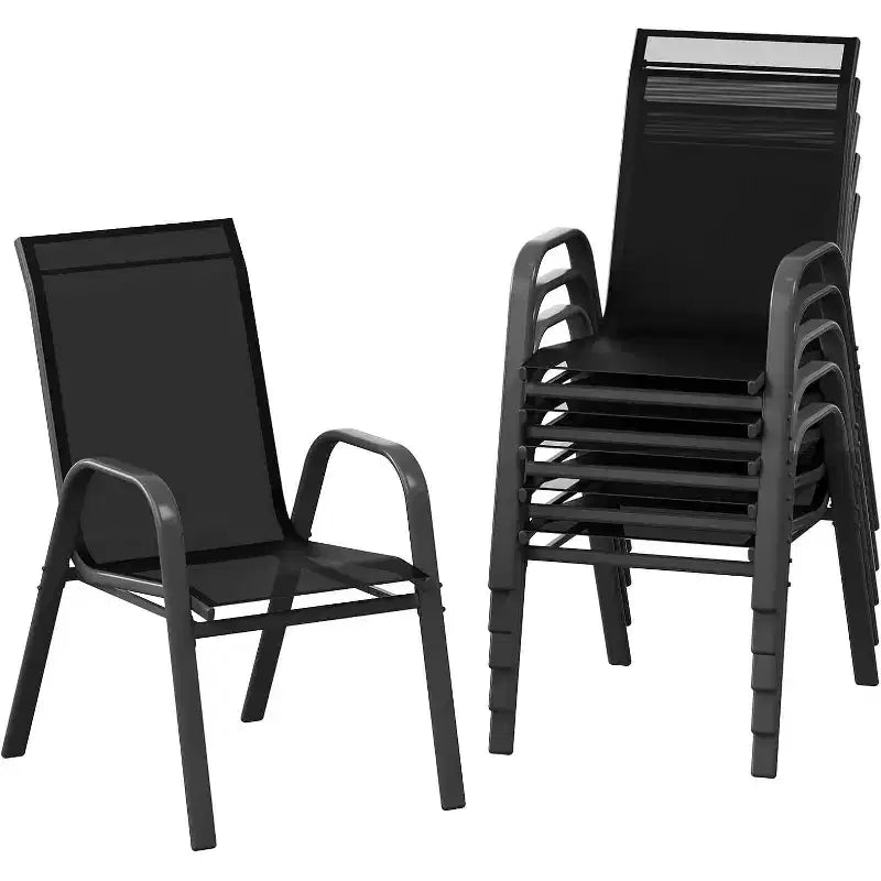 Sedie da patio, set di 4/6 sedie da pranzo impilabili per esterni, leggere e resistenti a tutte le condizioni atmosferiche, in textilene, con braccioli, per giardino e bordo piscina