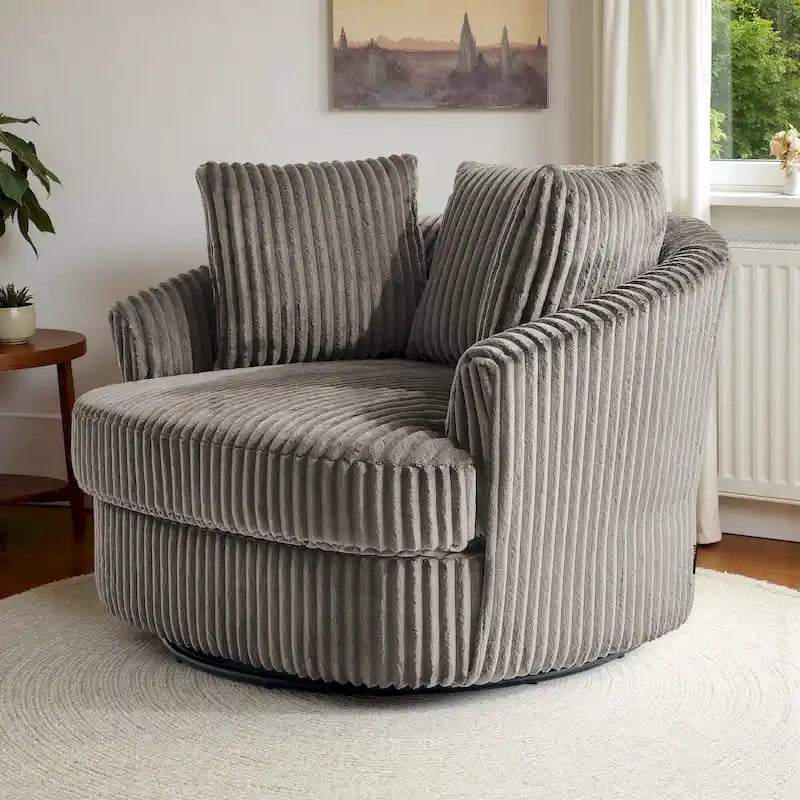 Pultruna Barrel li Tdur, Oversized 43 W, b’Corduroy Plush u Armrests Imdaħħlin