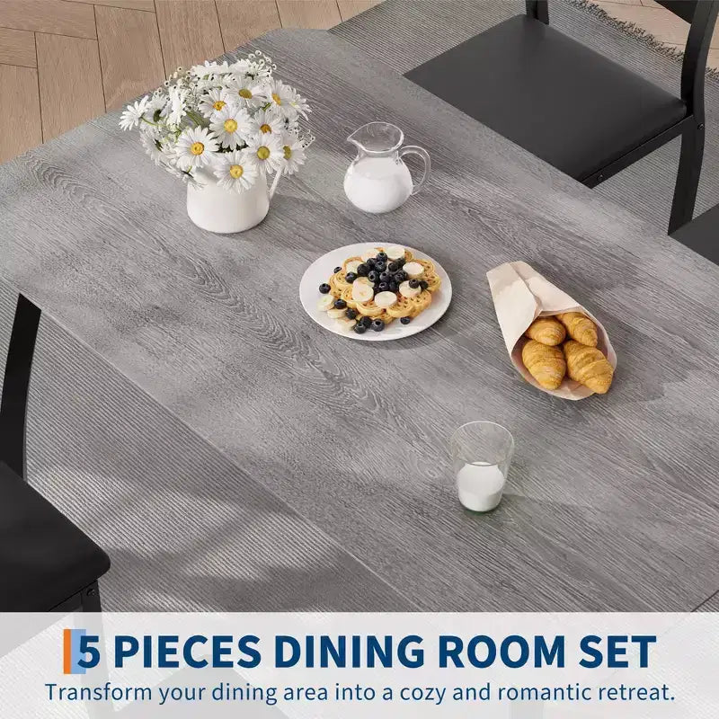 Set da cucina composto da tavolo e sedie con struttura in metallo, 5 pezzi, con design smussato