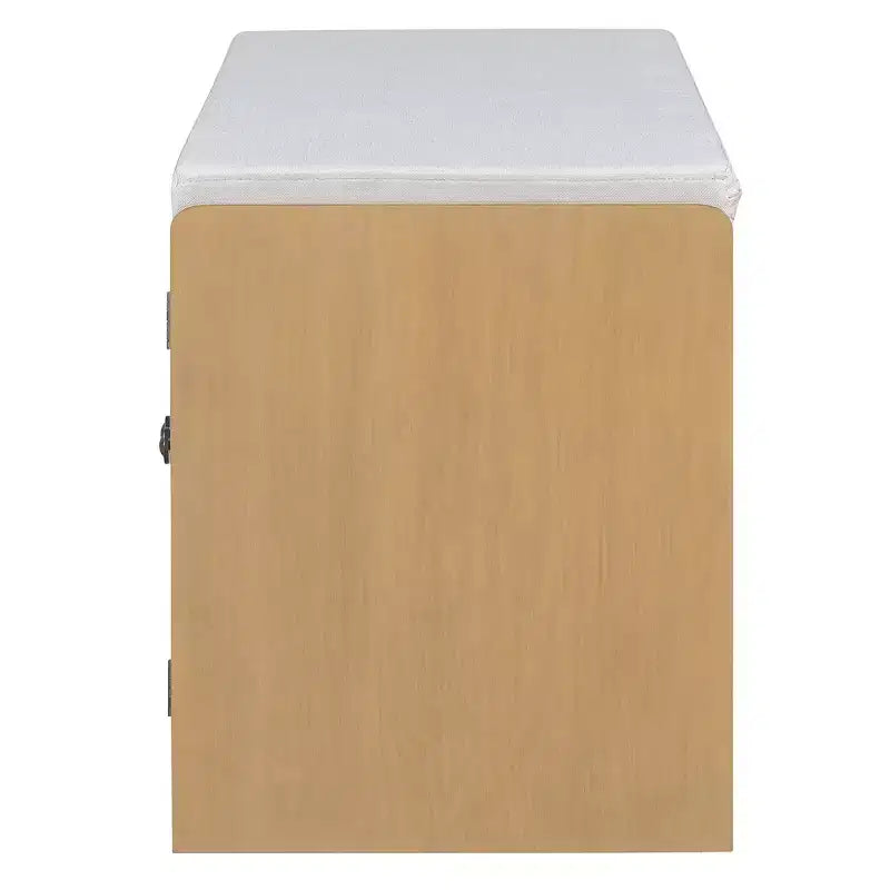 Panca contenitore in legno rustico Whisen, panca portascarpe per ingresso con cuscino rimovibile e ripiani regolabili