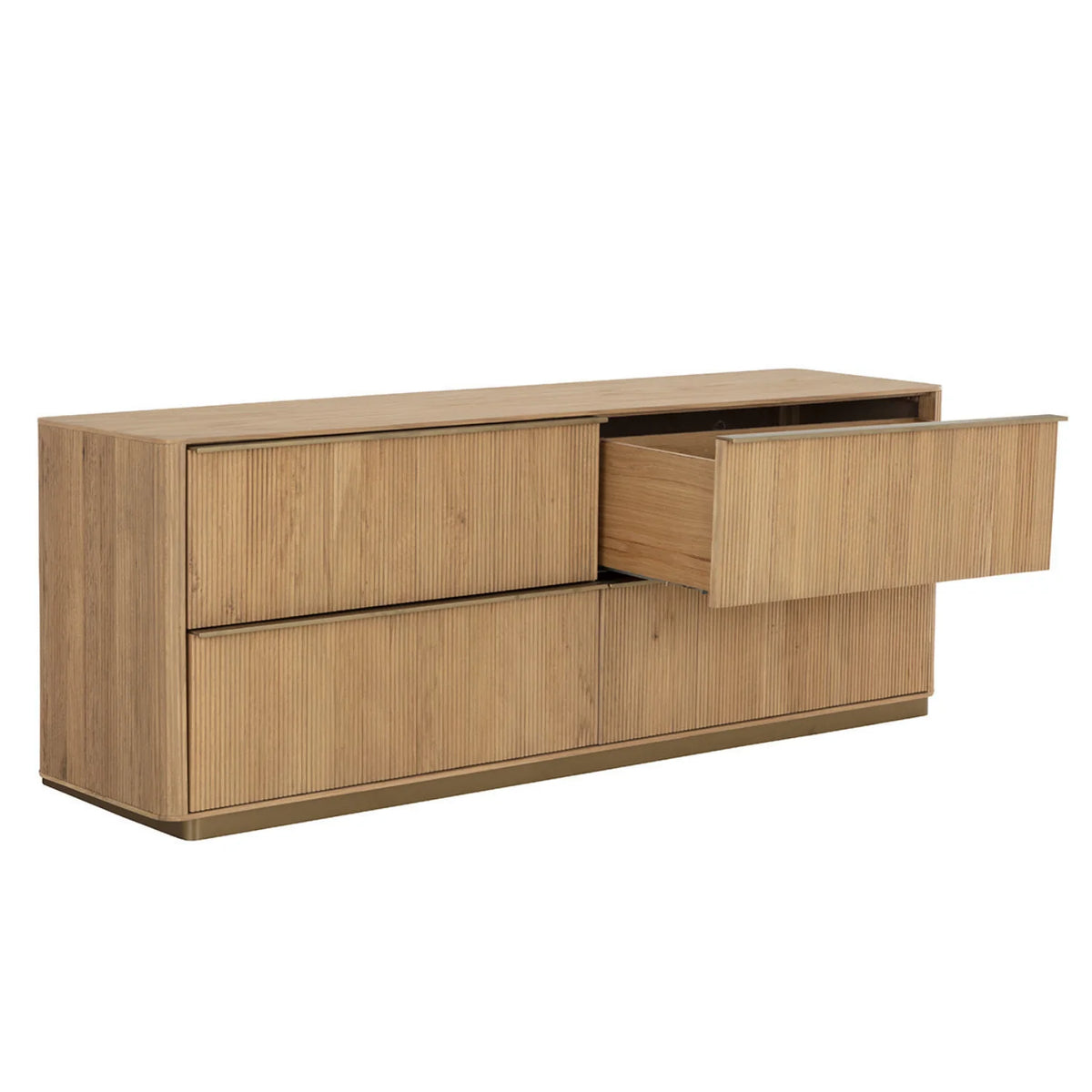 Comò moderno in rovere con ante scolpite a canne – Camera da letto | Finitura oro spazzolato