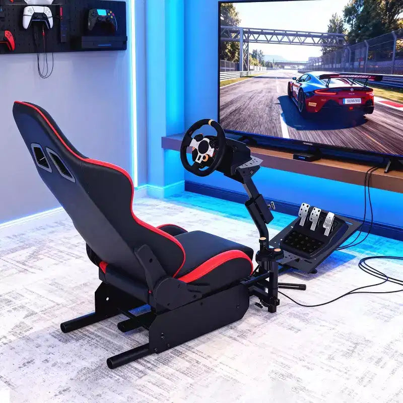 Zusammenklappbares Cockpit für Rennsimulatoren, verstellbarer Lenkradständer für G29/G920/G923, kompatibel mit Thrustmaster, Fanatec, Hori, Mad Catz, verstellbarer Pedalwinkel
