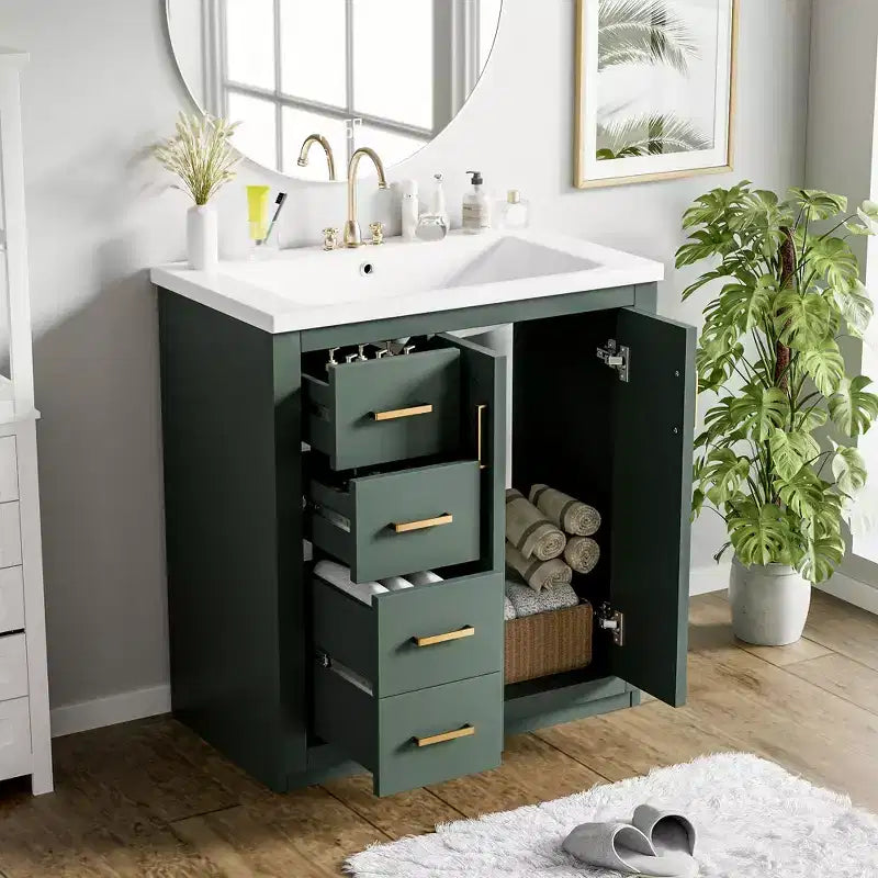 Mobile da bagno da 30" con lavabo singolo, armadietto e 3 cassetti – Nero / Blu / Verde / Indaco / Bianco