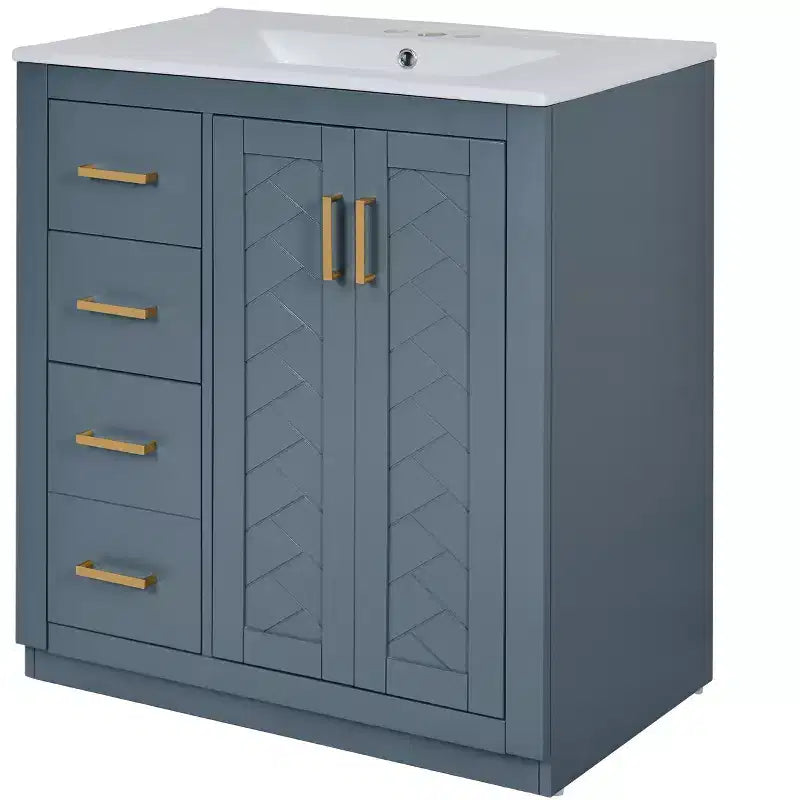 Mobile da bagno da 30" con lavabo singolo, armadietto e 3 cassetti – Nero / Blu / Verde / Indaco / Bianco